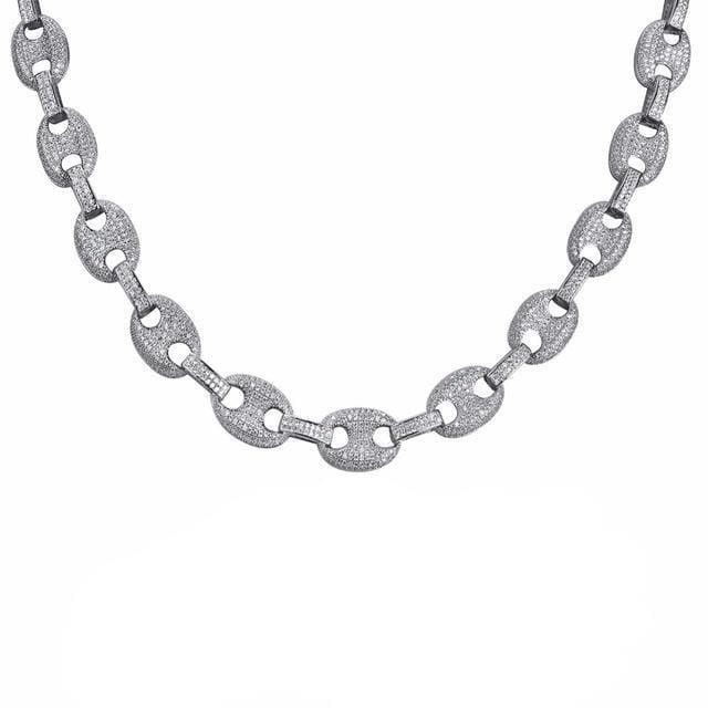Iced Up London Chain White Gold Plated / 18inch Iced Out Chain <br> 12mm Gucci Link <br> (White Gold)