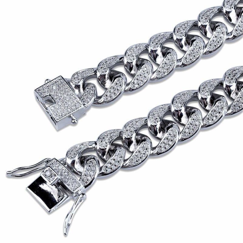 Iced Up London Chain Iced Out Chain <br> 14MM Cuban Link <br> (White Gold)