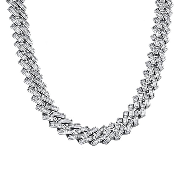 Iced Up London 14K White Gold Plated / 14inch Iced Out Chain <br> 18mm Baguette Prong Cuban Link <br> (White Gold)