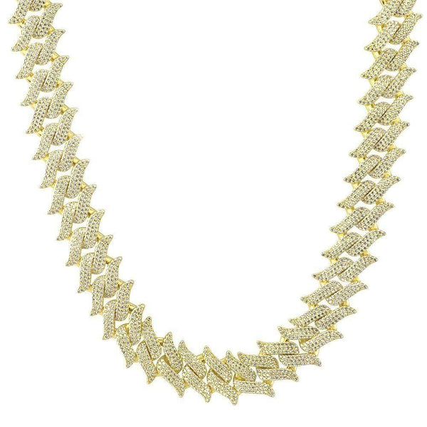 Iced Up London Chain 18K Gold Plated / 18inch Iced Out Chain <br> 20mm Spiked Cuban <br> (18K Gold)