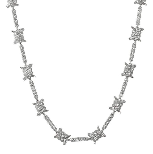 Iced Up London Chain White Gold Plated / 18inch Iced Out Chain <br> Barbed Wire <br> (White Gold)