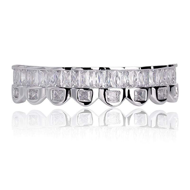 Iced Up London Grillz Silver Bottom Iced Out Grillz <br> Baguette <br> (Silver)