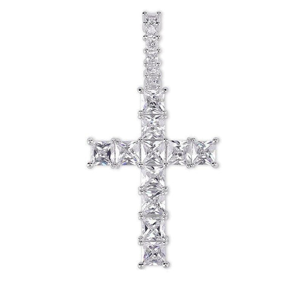 Iced Up London Pendant White Gold Plated / Cuban chain / 18Inch Iced Out Pendant <br> Baguette Cross <br> (White Gold)