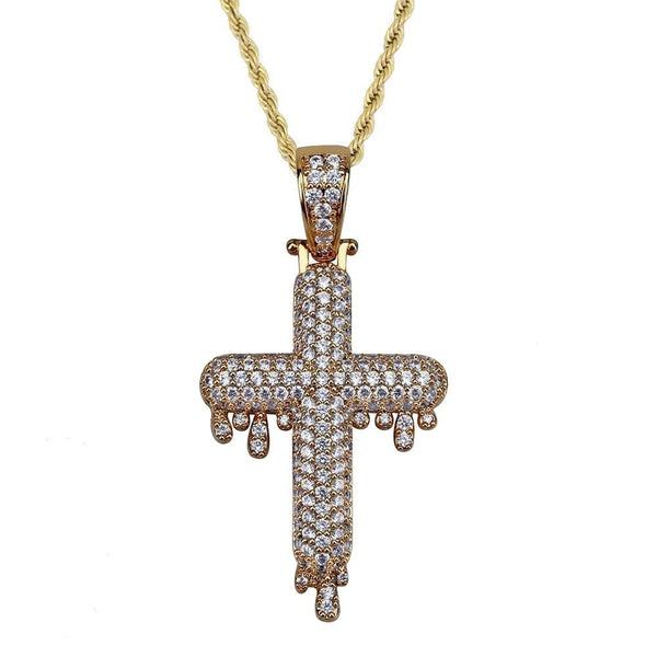 Iced Up London Pendant Iced Out Pendant <br> Dripping Cross <br> (18K Gold)