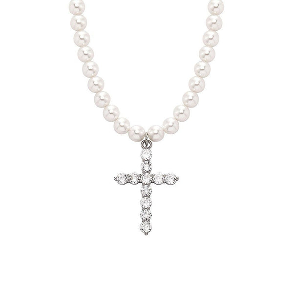 Iced Up London 8MM / 18inch / 45cm 8/10mm Pearl Necklace <br> Cross Pendant