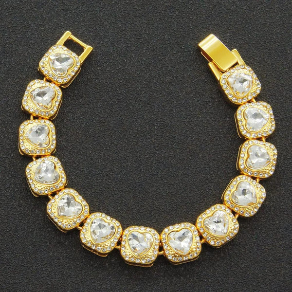 Iced Up London 8inch Cluster Diamond Heart Bracelet - 14k Gold