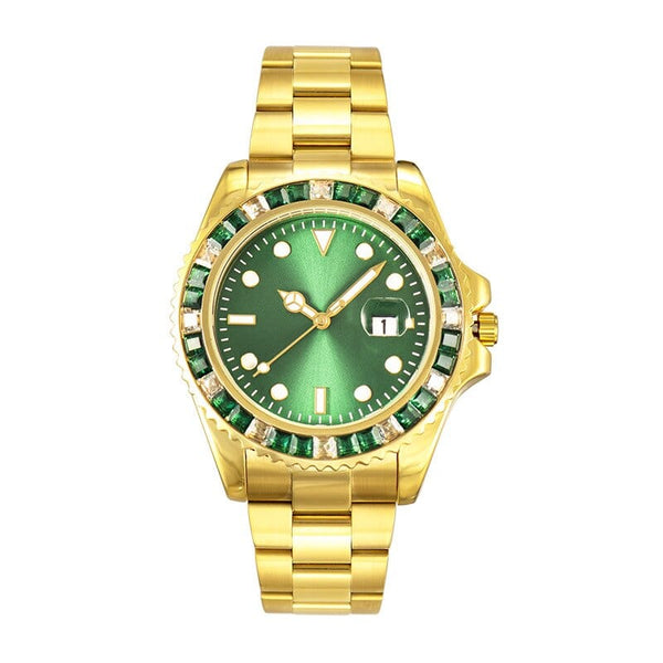 Iced Up London Diamond Crown Watch <br> Bussiness <br> (Green & Gold)