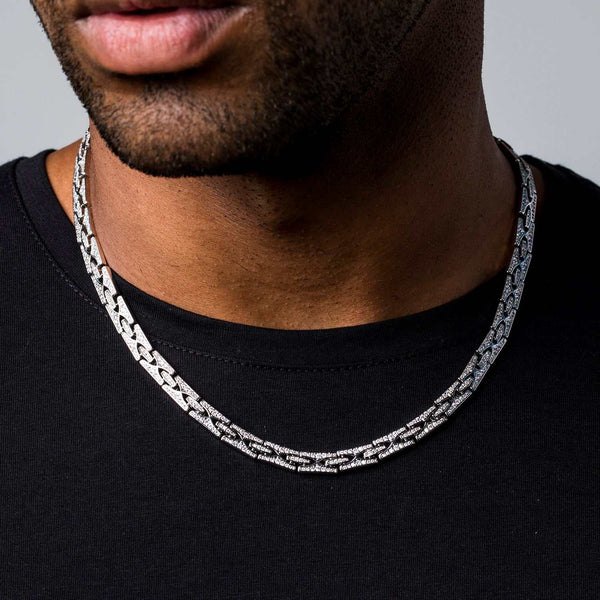 Iced Up London Iced 10mm Razor Link Necklace/Bracelet (White Gold)