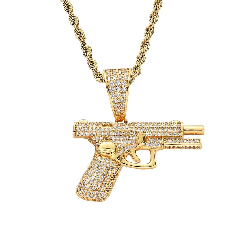 Iced Up London Gold / 18inch / Franco Chain Iced Gun Pendant (14K Gold)