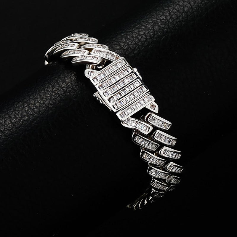 Iced Up London Iced Out Bracelet <br> 12mm Baguette Prong <br> (White Gold)