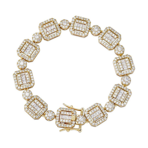 Iced Up London Bracelet 18K Gold Plated / 7inch Iced Out Bracelet <br> 12mm Personality Baguette <br> (18K Gold)