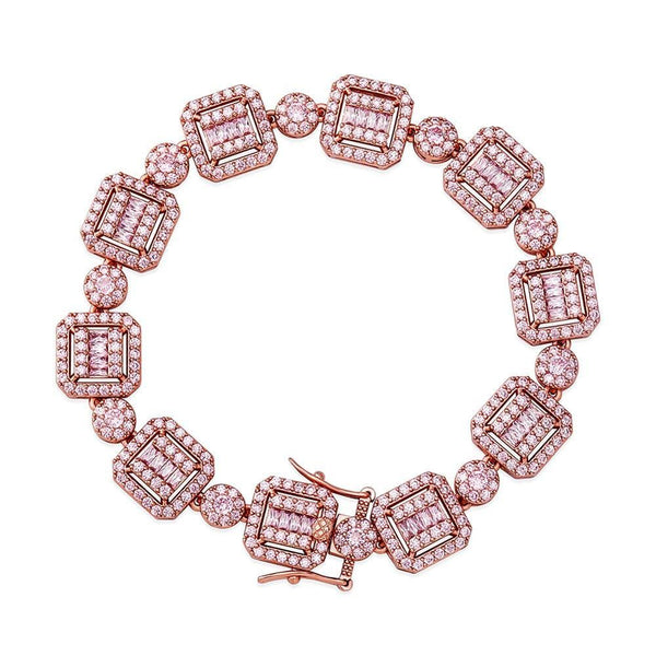 Iced Up London Bracelet Rose Gold Plated / 7inch Iced Out Bracelet <br> 12mm Personality Baguette <br> (Rose Gold)