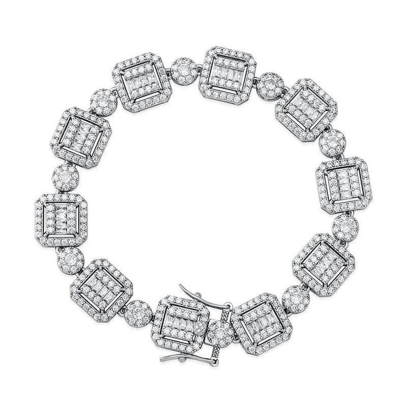 Iced Up London Bracelet White Gold Plated / 7inch Iced Out Bracelet <br> 12mm Personality Baguette <br> (White Gold)