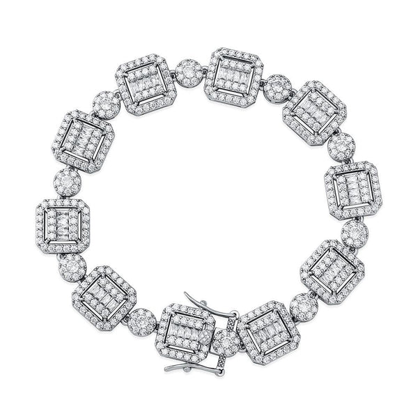 Iced Up London Bracelet White Gold Plated / 7inch Iced Out Bracelet <br> 12mm Personality Baguette <br> (White Gold)