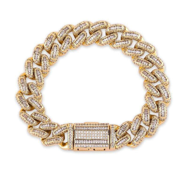 Iced Up London Bracelet 18K Gold Plated / 7.5 inch / 19 cm Iced Out Bracelet <br> 14mm Baguette Cuban Link <br> (18K Gold)