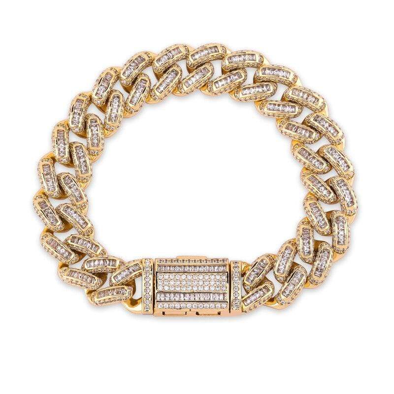 Iced Up London Bracelet 18K Gold Plated / 7.5 inch / 19 cm Iced Out Bracelet <br> 14mm Baguette Cuban Link <br> (18K Gold)