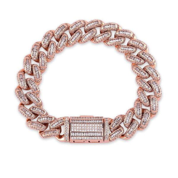 Iced Up London Bracelet Rose gold / 7.5 inch / 19 cm Iced Out Bracelet <br> 14mm Baguette Cuban Link <br> (Rose Gold)