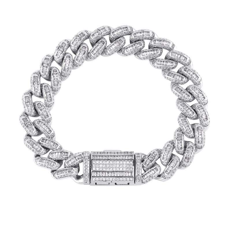 Iced Up London Bracelet White Gold Plated / 7.5 inch / 19 cm Iced Out Bracelet <br> 14mm Baguette Cuban Link <br> (White Gold)