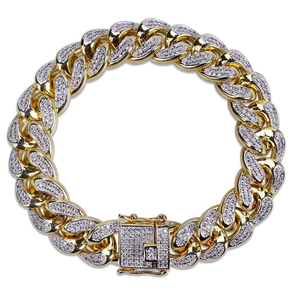 Iced Up London Bracelet 18K Gold plated / 7 inch / 18 cm Iced Out Bracelet <br> 14mm Cuban Link <br> (18K Gold)