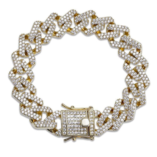 Iced Up London Bracelet 18K Gold Plated / 7 inch / 18 cm Iced Out Bracelet <br> 14mm Prong Cuban Link <br> (18K Gold)