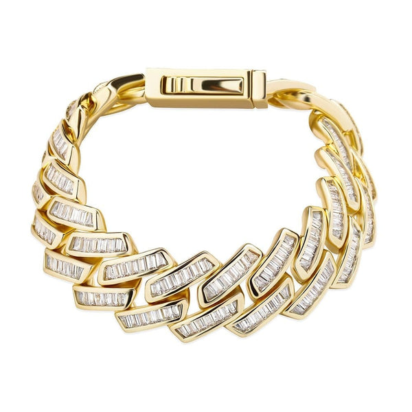Iced Up London 18K Gold Plated / 7inch Iced Out Bracelet <br> 18MM Baguette Prong <br> (18K Gold)