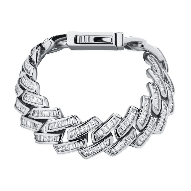 Iced Up London Bracelet White Gold Plated / 7inch Iced Out Bracelet <br> 18MM Baguette Prong <br> (White Gold)