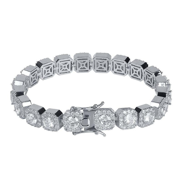 Iced Up London Bracelet White Gold Plated / 7 Inch / 18 cm Iced Out Bracelet <br> Cluster Tennis <br> (White Gold)