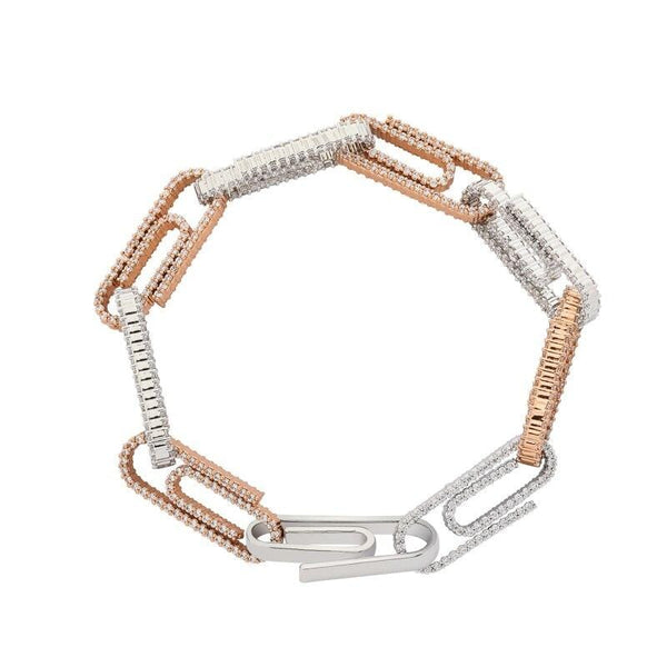 Iced Up London Bracelet Two Tone / 7inch / 18cm Iced Out Bracelet <br> Paper Clip <br> (Rose Gold)