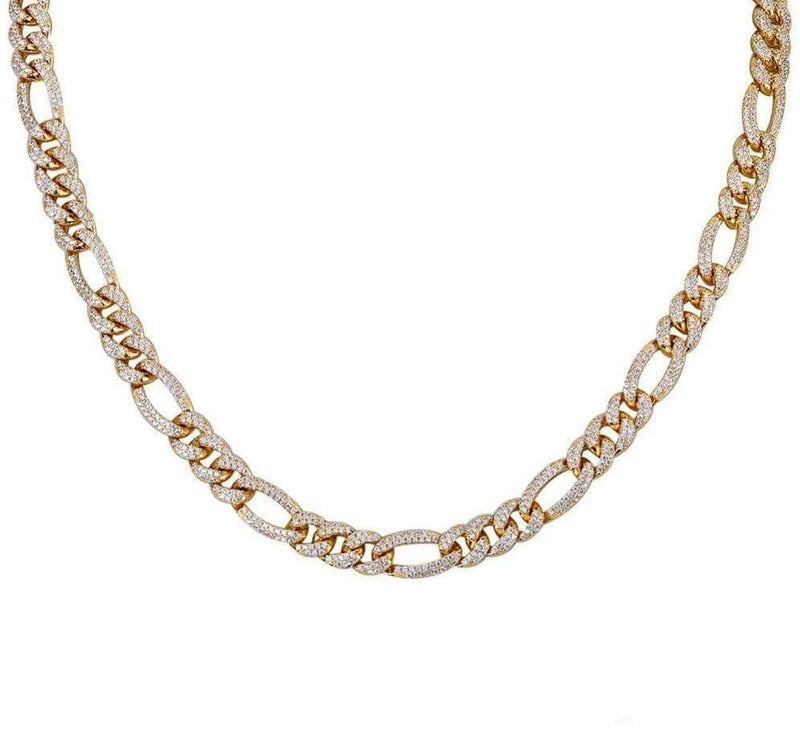 Iced Up London Chain 18K Gold Plated / 16inch Iced Out Chain <br> 10MM Figaro Link <br> (18K Gold)