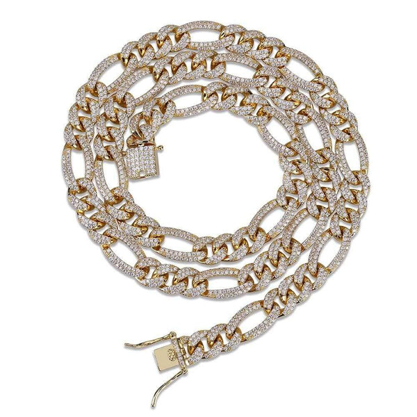 Iced Up London Chain Iced Out Chain <br> 10MM Figaro Link <br> (18K Gold)