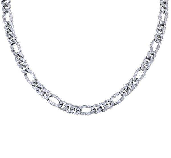 Iced Up London Chain White Gold Plated / 16inch Iced Out Chain <br> 10MM Figaro Link <br> (White Gold)