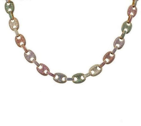 Iced Up London Chain 18K Rainbow Gold Plated / 18inch Iced Out Chain <br> 12mm Gucci Link <br> (Rainbow 18K Gold)