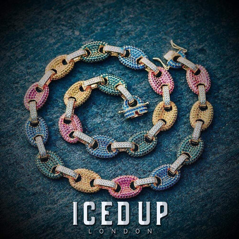 Iced Up London Chain Iced Out Chain <br> 12mm Gucci Link <br> (Rainbow 18K Gold)