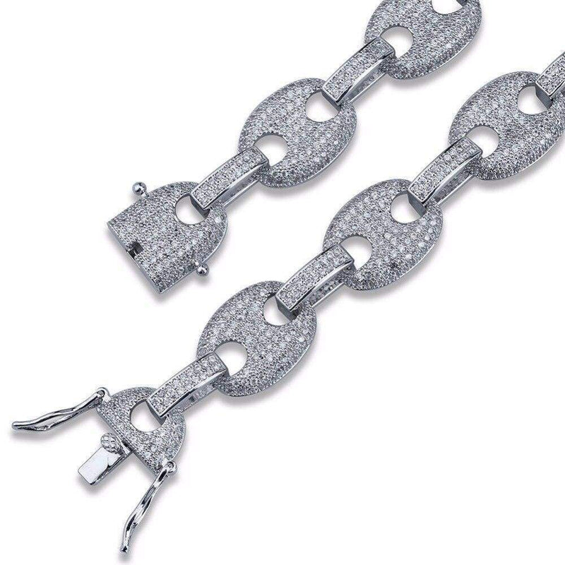 Iced Up London Chain Iced Out Chain <br> 12mm Gucci Link <br> (White Gold)