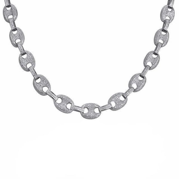 Iced Up London Chain White Gold Plated / 18inch Iced Out Chain <br> 12mm Gucci Link <br> (White Gold)