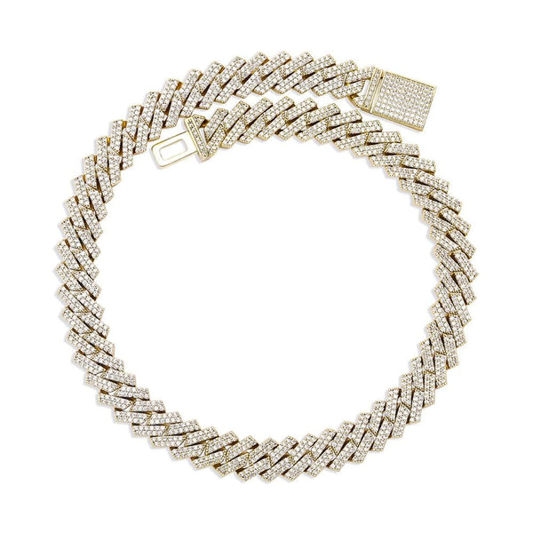 Iced Up London 14K Gold Plated / 14inch Iced Out Chain <br> 12mm Prong Cuban <br> (14K Gold)
