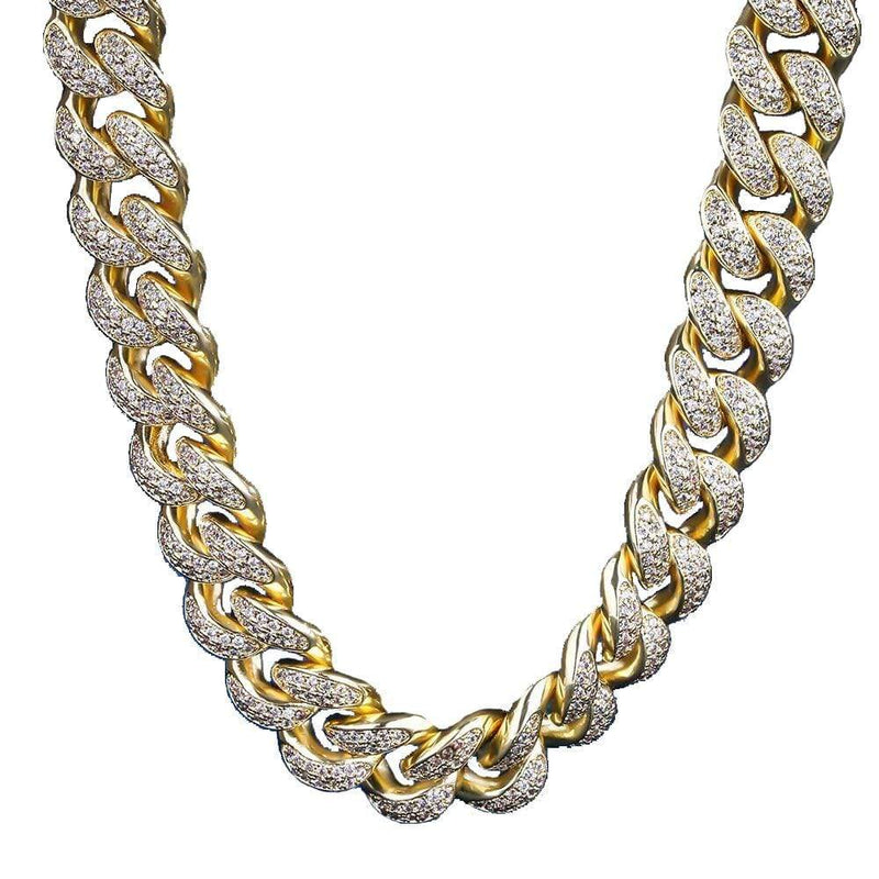 Iced Up London Chain 18K Gold Plated / 16 inch Iced Out Chain <br> 14MM Cuban Link <br> (18K Gold)