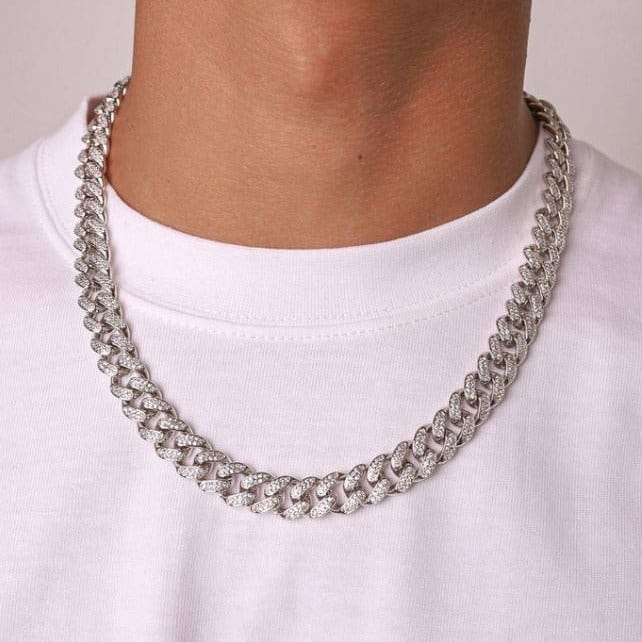 Iced Up London Chain White Gold Plated / 16 inch Iced Out Chain <br> 14MM Cuban Link <br> (White Gold)