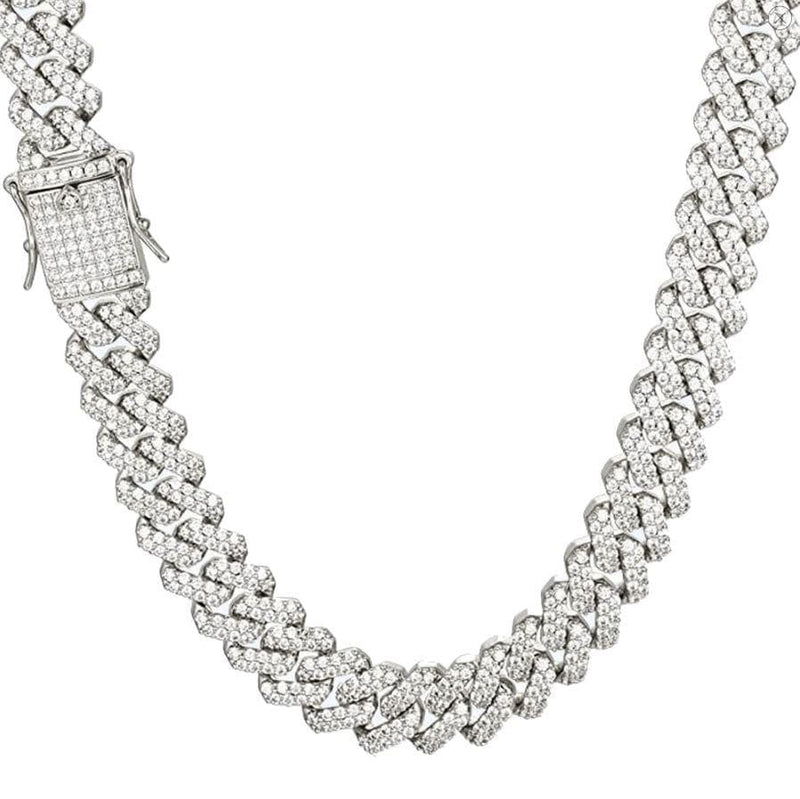 Iced Up London Chain White Gold Plated / 18 inch Iced Out Chain <br> 14mm Prong Cuban <br> (White Gold)