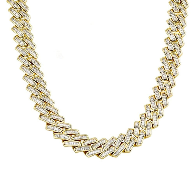Iced Up London 14K Gold Plated / 14inch Iced Out Chain <br> 18mm Baguette Prong Cuban Link <br> (14K Gold)