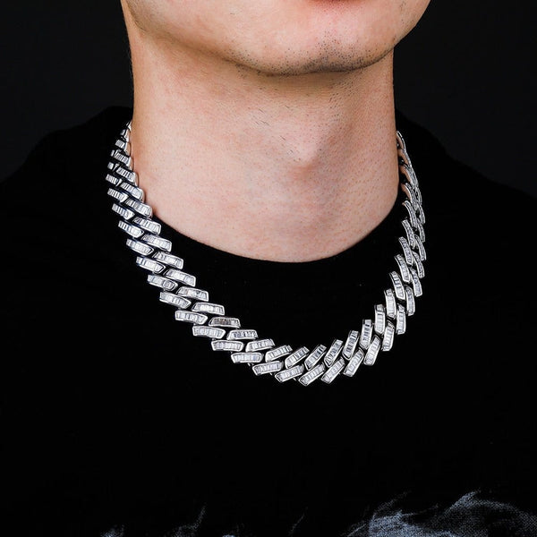 Iced Up London Iced Out Chain <br> 18mm Baguette Prong Cuban Link <br> (White Gold)