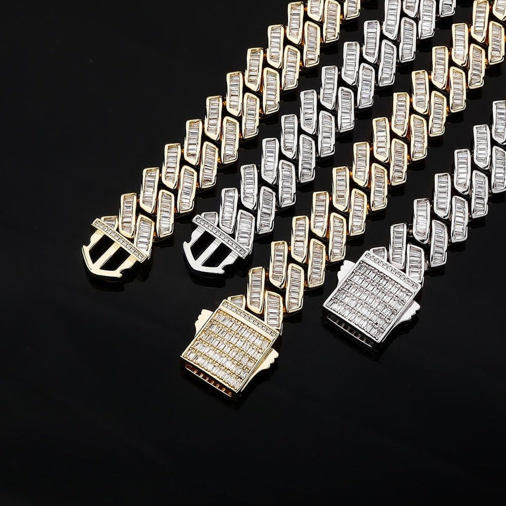 Iced Out 18mm Baguette Prong Cuban Link Chain Iced Up London