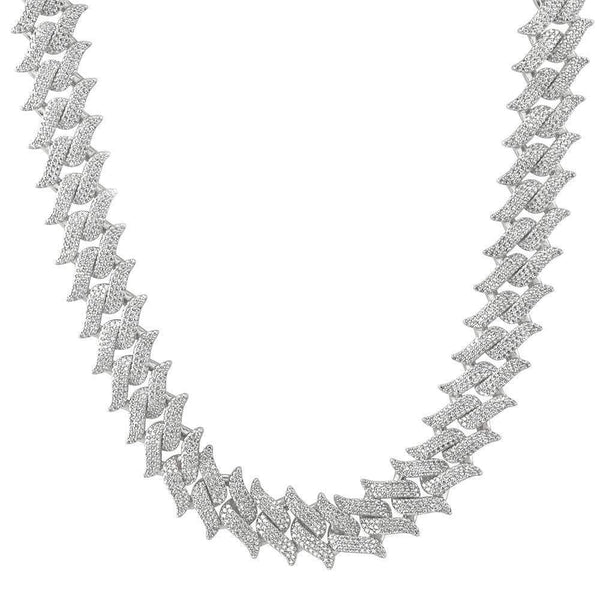 Iced Up London Chain White Gold Plated / 18inch Iced Out Chain <br> 20mm Spiked Cuban <br> (White Gold)