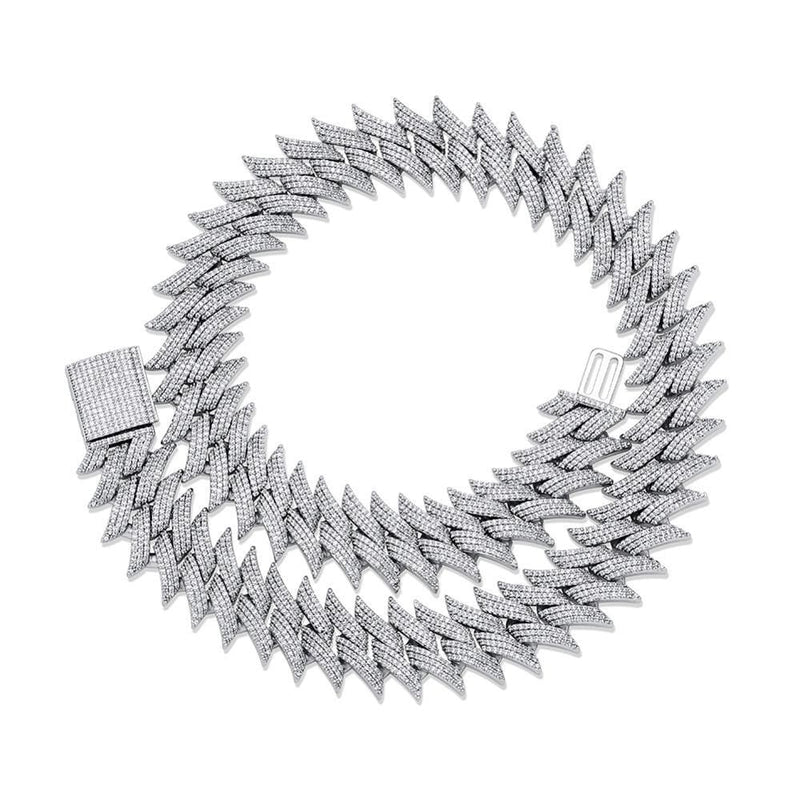 Iced Up London Chain Iced Out Chain <br> 20mm Spiked Cuban <br> (White Gold)