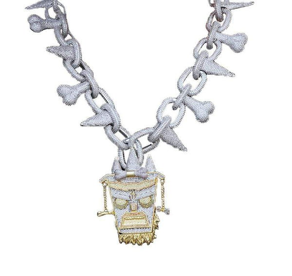Iced Up London Chain White Gold Plated / 24inch Chain + Pendant Iced Out Chain <br> UKA UKA MASK <br> (White Gold)