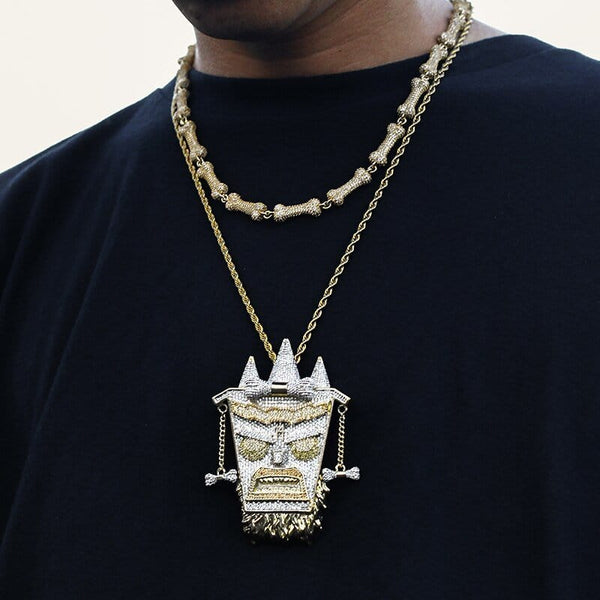 Iced Up London Chain White Gold Plated / UKA Pendant Iced Out Chain <br> UKA UKA MASK <br> (White Gold)