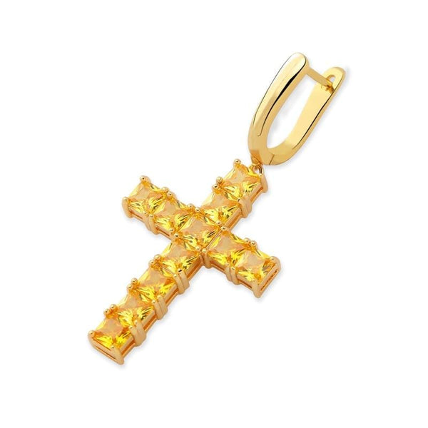Iced Up London Earring 18K Gold Plated Iced Out Earring <br> Cross <br> (18K Full Gold)