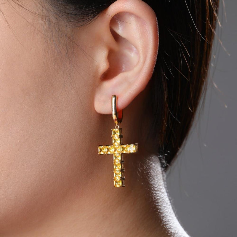 Iced Up London Earring 18K Gold Plated Iced Out Earring <br> Cross <br> (18K Full Gold)