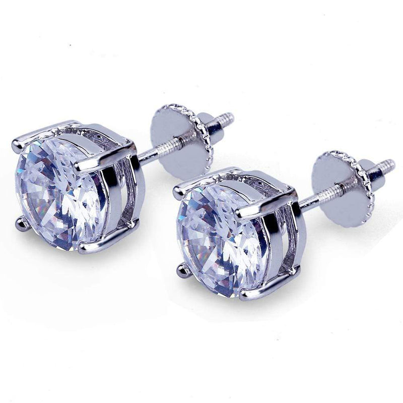 Iced Up London Earring White Gold Plated Iced Out Earrings <br> 8mm Stone <br> (White Gold)