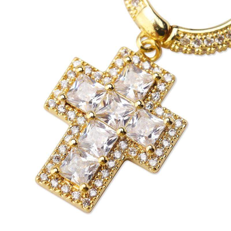 Iced Up London Earring 18K Gold Plated Iced Out Earrings <br> Baguette Cross <br> (18K Gold)